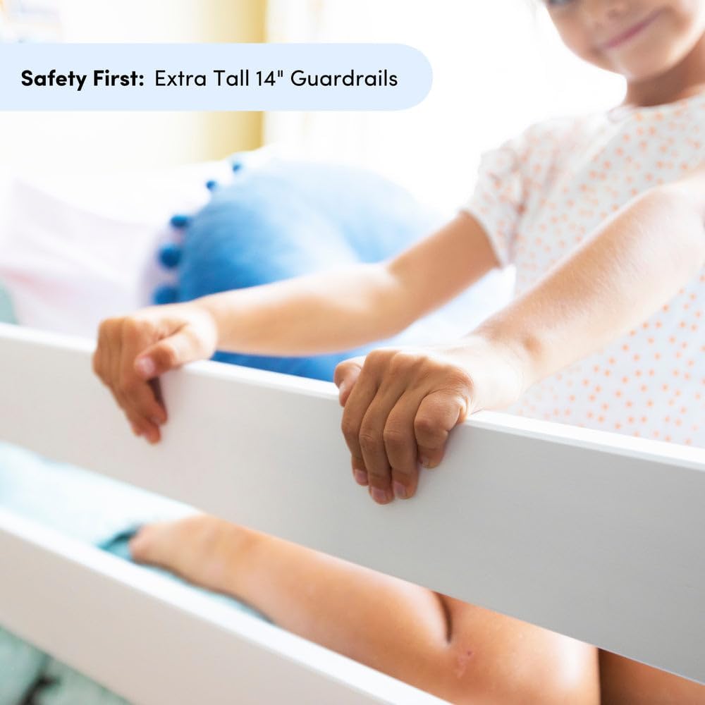 Max & Lily Bunk Bed Twin Over Full Size with Ladder, Solid Wood Platform Bed Frame with Ladder for Kids, 14" Safety Guardrails, Easy Assembly, No Box Spring Needed, White