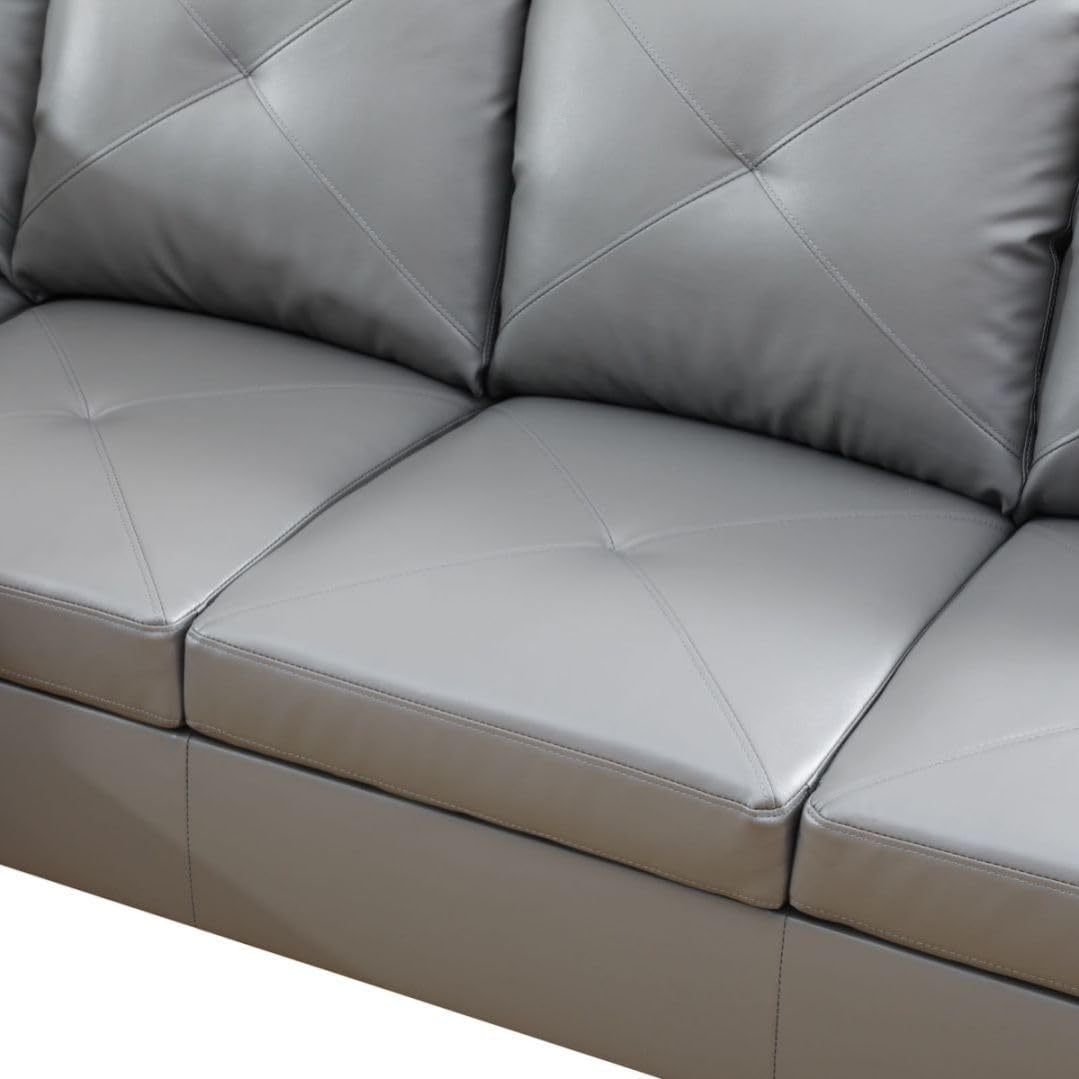 Dark Grey L-Shaped 3-Piece Faux Leather Sofa with Storage Ottoman Set, Sectional Couch Sofa Set for Living Room, Office, Small Space