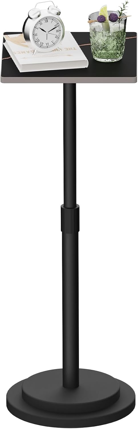 Versatile End Table with Metal Base, Height Adjustable, Vintage Square Indoor Metal Plant Stand, for Sofa, Bedside Small Couch, Living Room and Bedroom, 1 Pack, Black, GBZ001SB-1