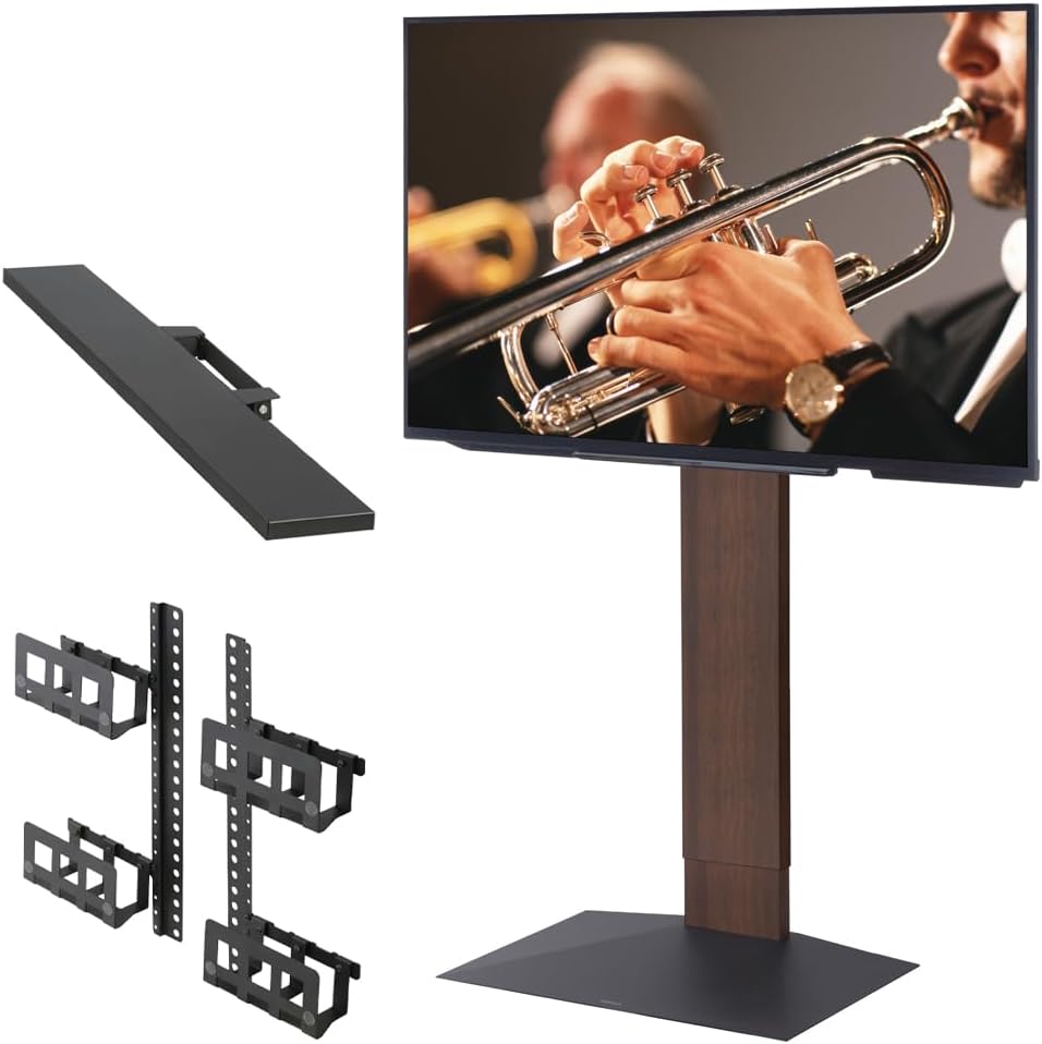 WALL V3 High Type TV Stand w/Multi-Device Holder and Soundbar Shelf L Black Set | Sleek Japanese 32-80 Inch Universal Side TV Stand Adjustable Mount, No Drill | Sleek Soundbar Shelf | Walnut