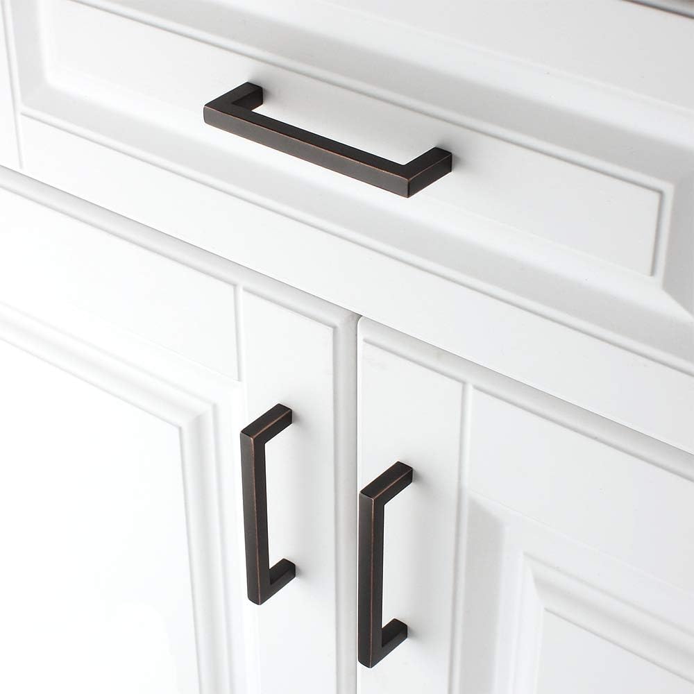 KOOFIZO 30-Pack Solid Square Bar Cabinet Handle - Oil Rubbed Bronze Furniture Pull, 3.8 Inch/96mm Screwhole Distance for Kitchen Cupboard Door, Bedroom Dresser Drawer, Bathroom Wardrobe Hardware