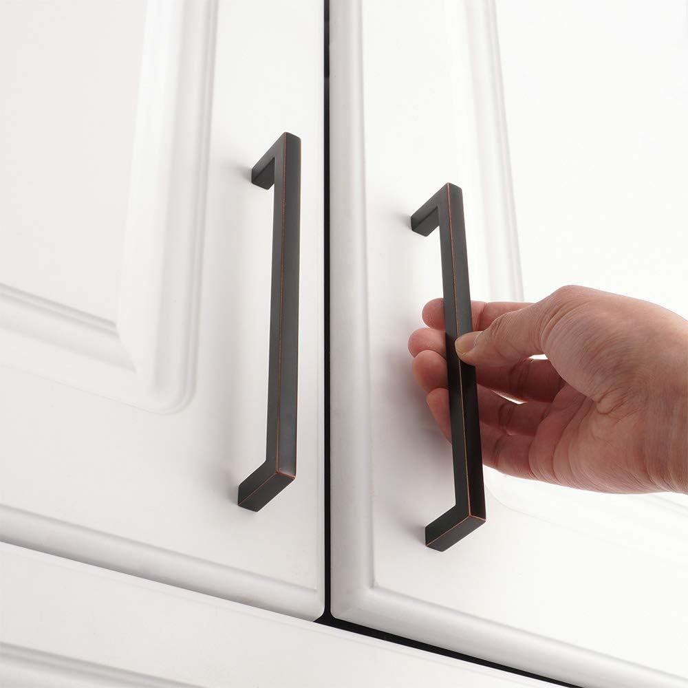 KOOFIZO 30-Pack Solid Square Bar Cabinet Handle - Oil Rubbed Bronze Furniture Pull, 6.3 Inch/160mm Screwhole Distance for Kitchen Cupboard Door, Bedroom Dresser Drawer, Bathroom Wardrobe Hardware
