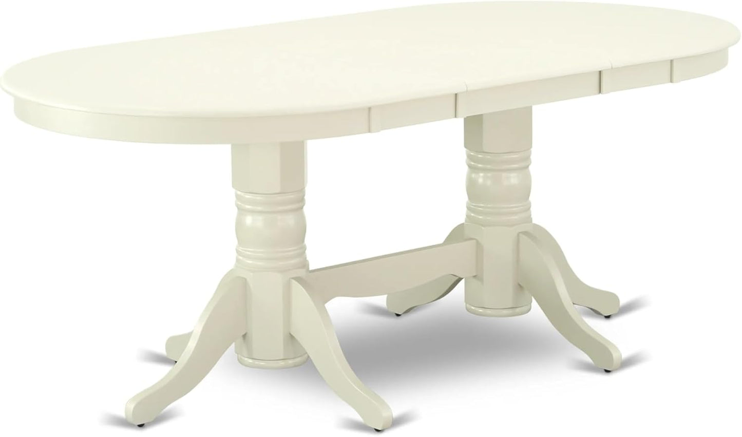 East West Furniture VAAS7-LWH-43 7 Piece Dining Set consists A Mid Century Dining Table and 6 Willow Green Polyester Fabric Modern Dining Chairs, Linen White