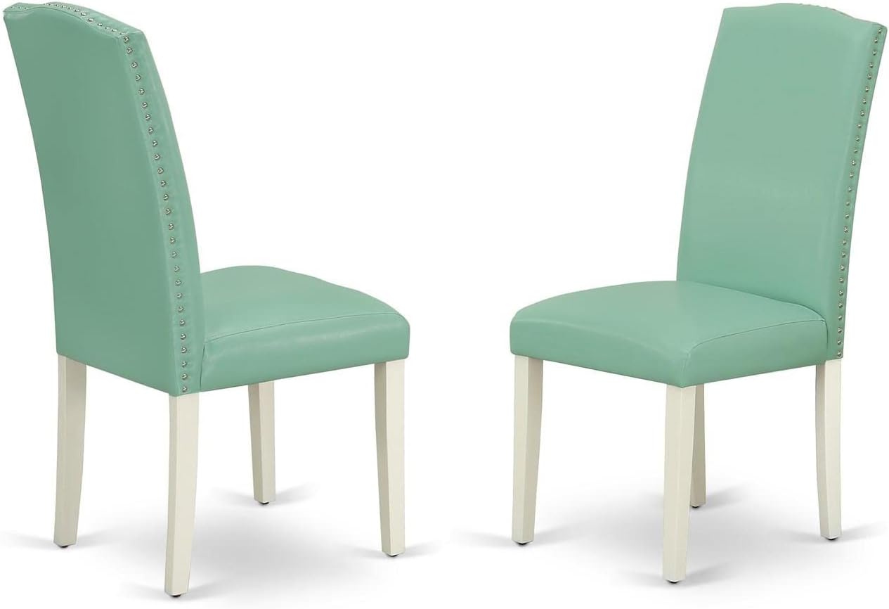East West Furniture ANEN3-LWH-57 3 Piece Dinette Set for Small Spaces Contains a Round Kitchen Table with Pedestal and 2 Pond Faux Leather Parson Dining Chairs, 36x36 Inch, Linen White
