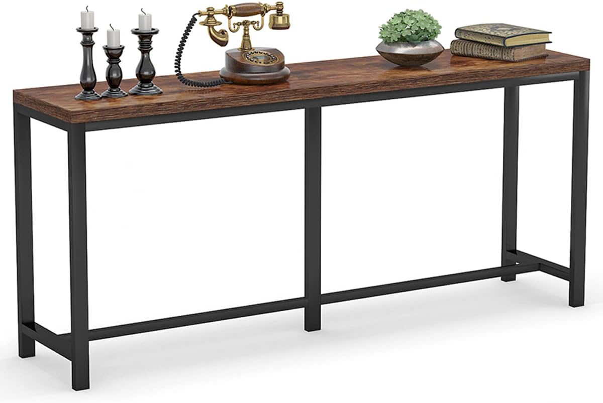 Tribesigns 70.9 inch Extra Long Console Table Behind Couch, Easy Assembly Sofa Table for Living Room Small Space, Rustic Industrial Narrow Entryway Hallway Table (Brown)