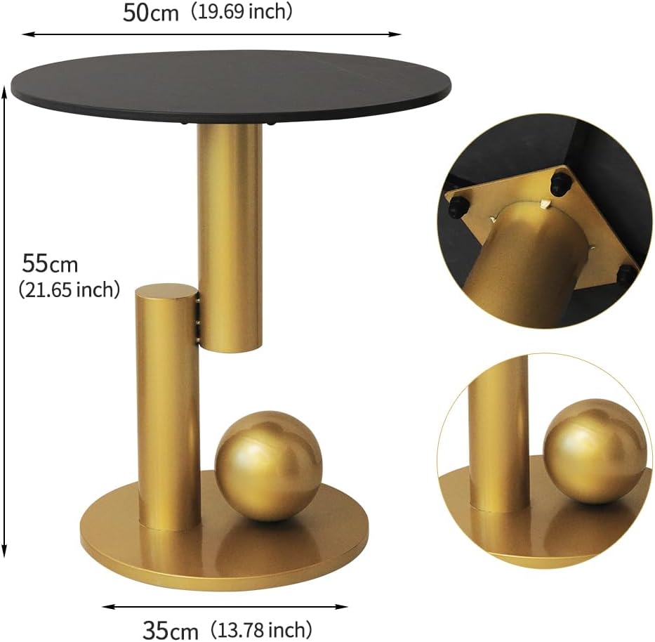 Side Table with Marble Top Metal Gold End Table Modern Sofa Side End Table Coffee Round Side Desk for Couch Living Room Bedroom