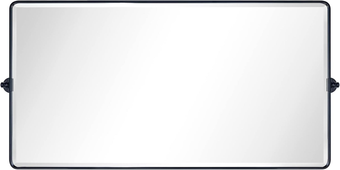 TEHOME 58 x 28'' Pivot Full Length Bathroom Vanity Mirror Matt Black Metal Framed Full Body Tilting Beveled Vanity Mirrors Wall Mounted Floor Pivoting Mirror for Bathroom, Living Room