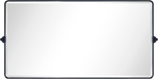 TEHOME 58 x 28'' Pivot Full Length Bathroom Vanity Mirror Matt Black Metal Framed Full Body Tilting Beveled Vanity Mirrors Wall Mounted Floor Pivoting Mirror for Bathroom, Living Room