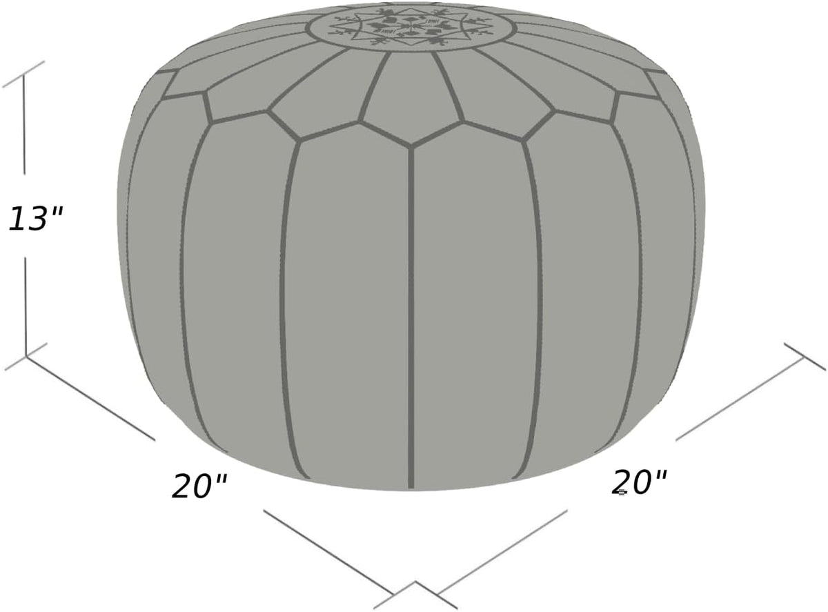 Stuffed Round Design Moroccan Leather Pouf Ottoman, Handmade, Pre-Filled, 100% Genuine Leather, 13” Height x 20” Diameter, Footstool & Living Room Décor (Orange)
