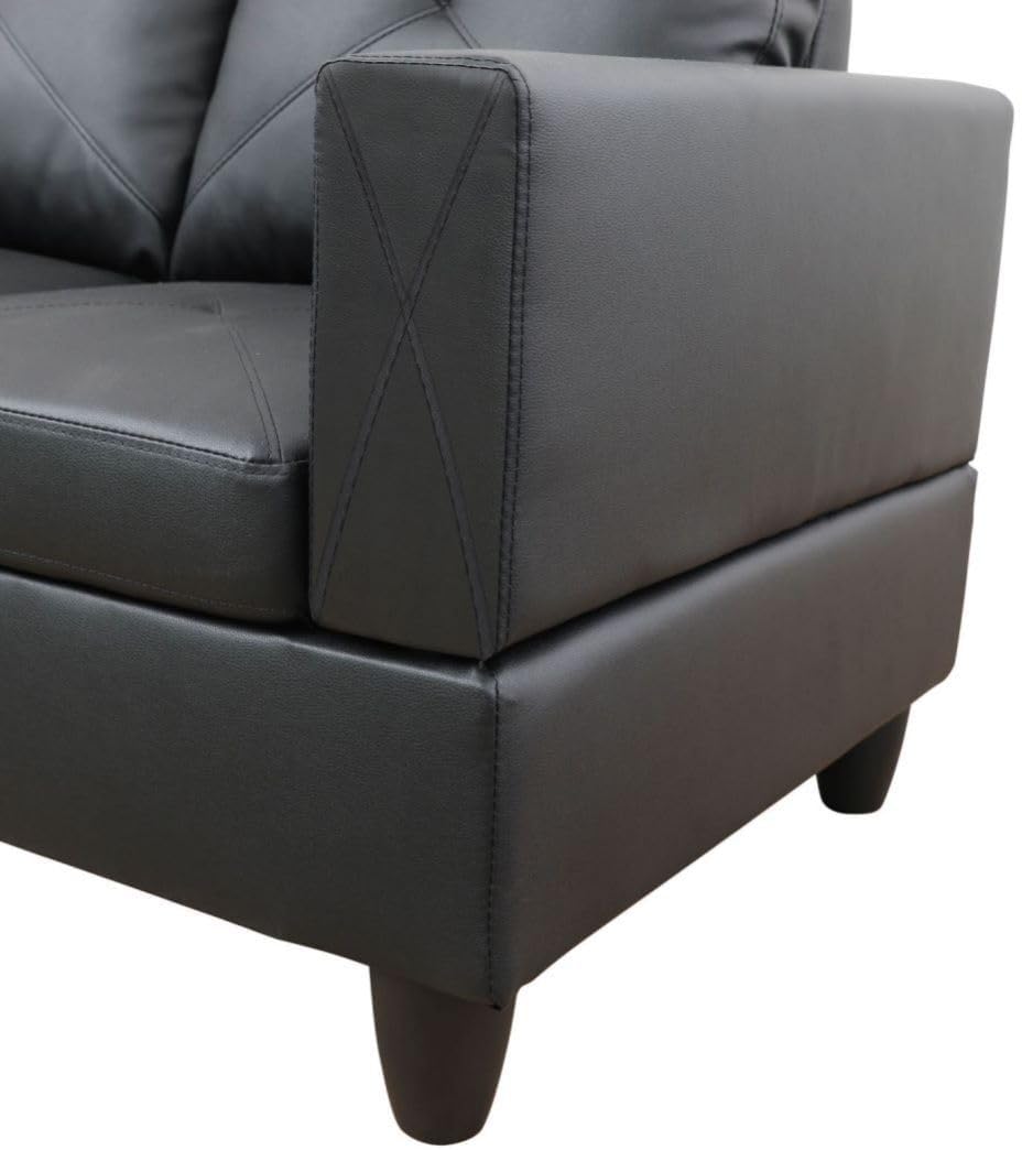 Black L-Shaped 3-Piece Faux Leather Sofa with Storage Ottoman Set, Sectional Couch Sofa Set for Living Room, Office, Small Space