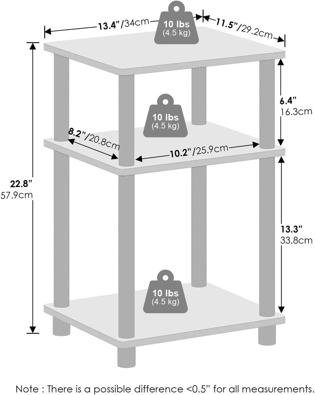 Furinno Turn-N-Tube Easy Assembly Stackable Standing Shelf, Americano/Black