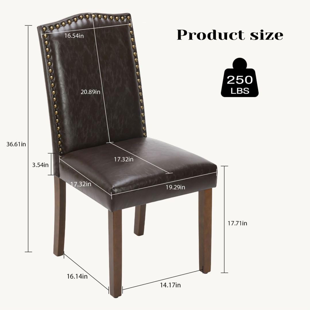 Kitchen Chairs Set of 2 Modern Upholstered Fabric Seat with Nailhead Trim and Ergonomic Lumbar Support for Living Room and Rustic Farmhouse Dining Area, Dark Brown