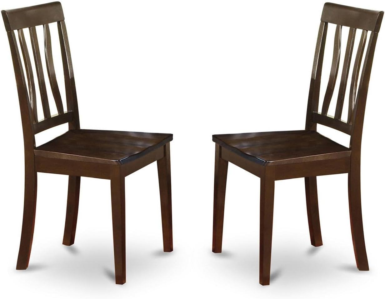 East West Furniture ANTI3-CAP-W 3 Piece Dining Set Contains a Round Kitchen Table with Pedestal and 2 Dining Chairs, 36x36 Inch, Cappuccino
