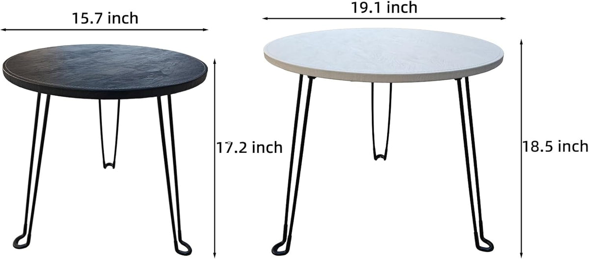 Leather Circle Nesting Tables Coffee Table Set of 2，Folding Table, Outdoor Side Tables，Fashionable End Tables Set Suitable for Living Room, Bedroom, Office, Outdoor, and Courtyard