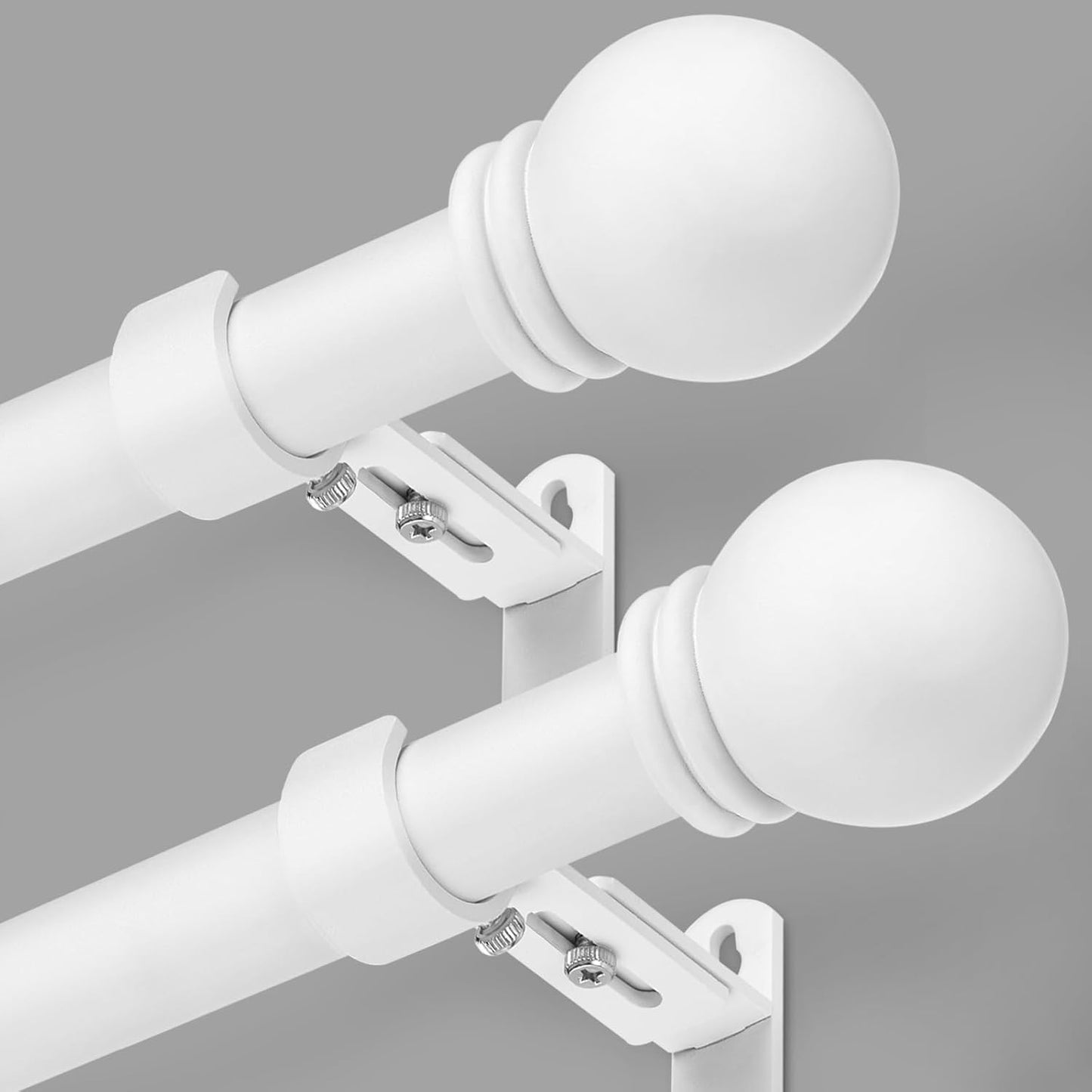 Curtain Rods for Windows 16 to 92 Inches, Curtain Rod Max Adjustable Length of 104 IN, 6/8" Diameter Drapery Rods Round Finials, White, Pack of 2