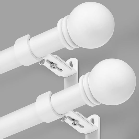 Curtain Rods for Windows 16 to 150 Inches, Curtain Rod Max Adjustable Length of 160 IN, 6/8" Diameter Drapery Rods Round Finials, White, Pack of 2