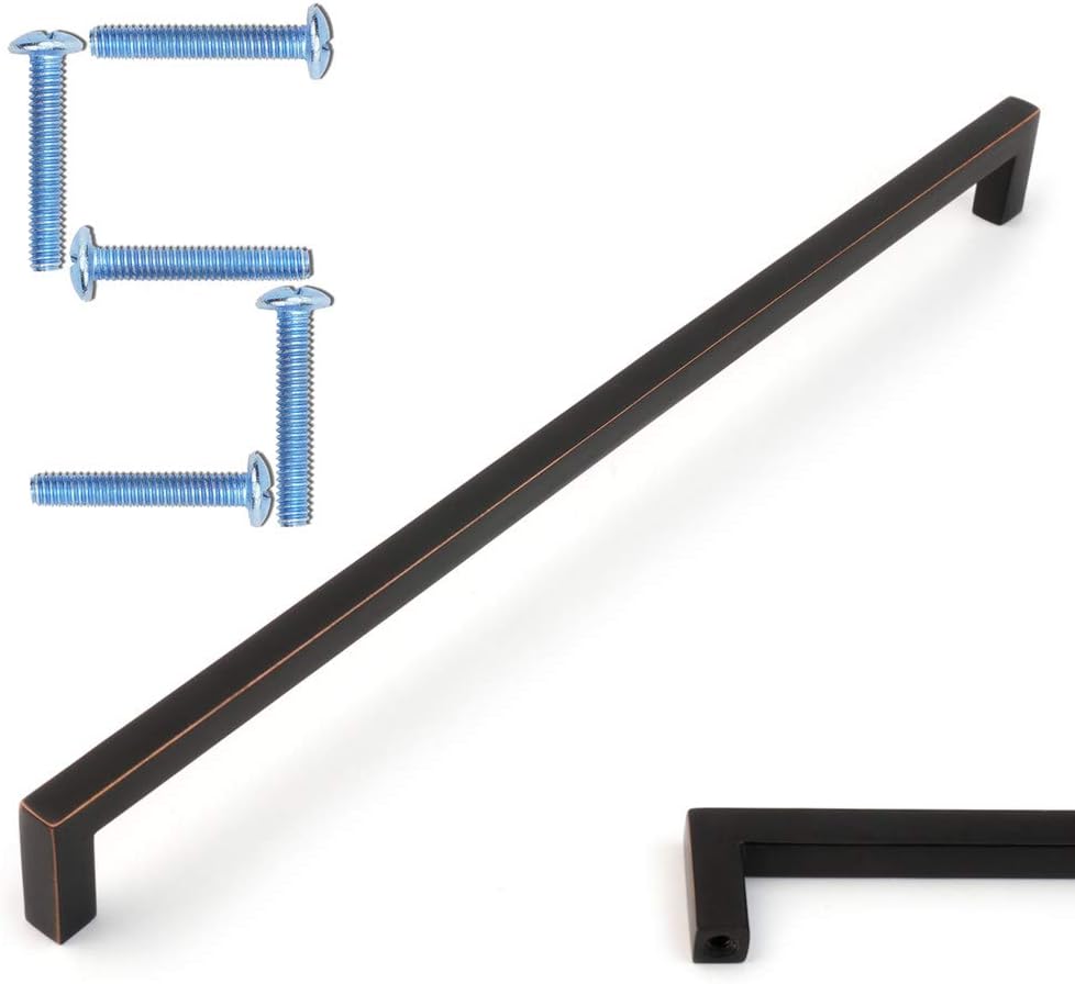 KOOFIZO Solid Square Bar Cabinet Handle - Oil Rubbed Bronze Furniture Pull, 10 Inch/256mm Screwhole Distance, Pack of 5 for Kitchen Cupboard Door, Bedroom Dresser Drawer, Bathroom Wardrobe Hardware