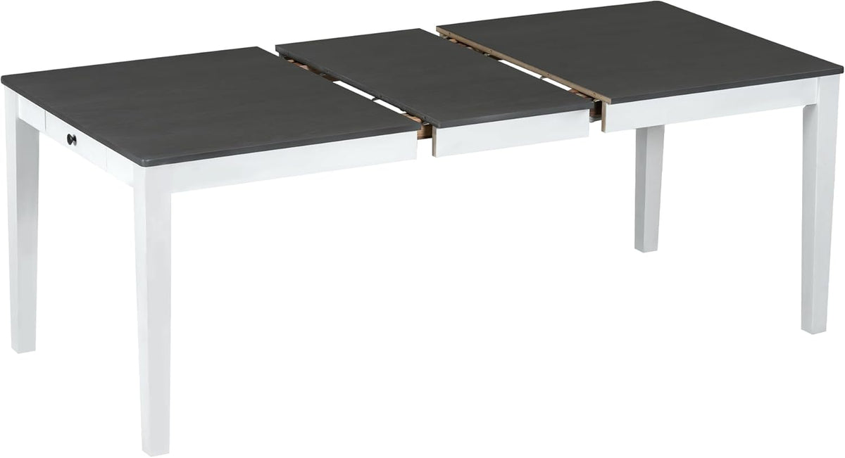 Merax Rustic 7 Piece 78.1inch Extendable Dining Table Set with 18inch Removable Leaf, 6 Upholstered Dining Chairs, 2 Built-in Drawers, Dark Gray+White