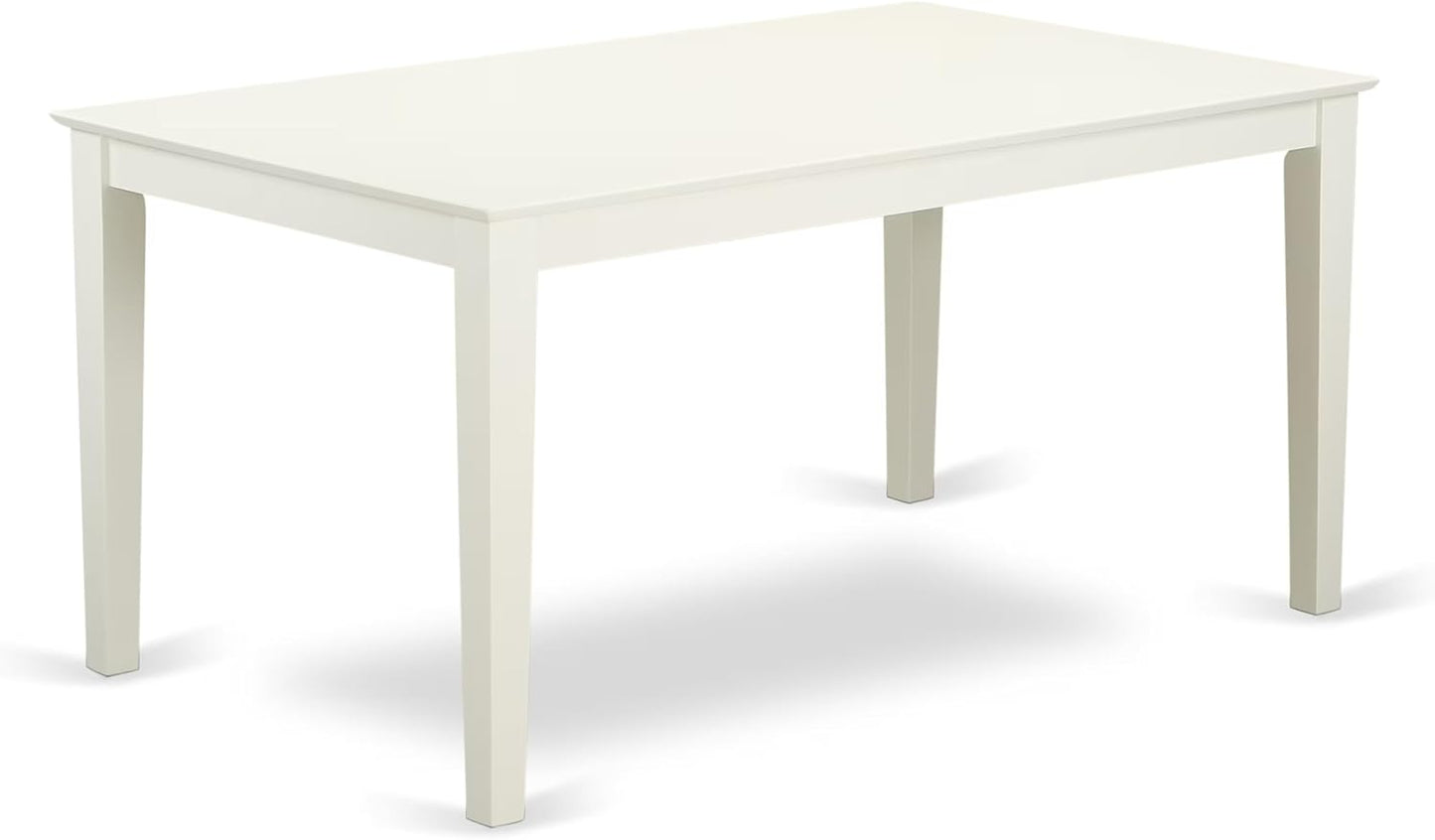 East West Furniture CAAB7-LWH-64 7 Piece Kitchen Table & Chairs Set Consist of a Rectangle Dining Room Table and 6 White Faux Leather Parsons Dining Chairs, 36x60 Inch, Linen White