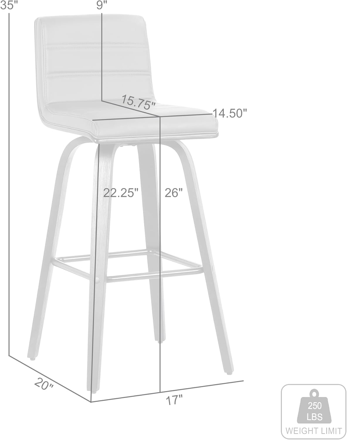 Armen Living Vienna 26" Counter Height Swivel Grey Faux Leather and Walnut Wood Bar Stool