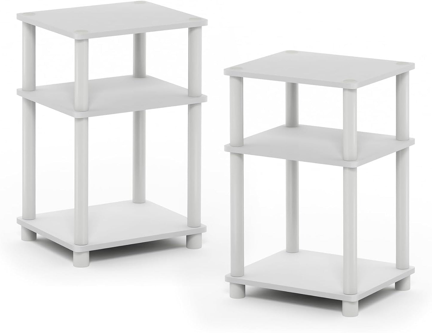 Furinno Just 3-Tier Turn-N-Tube End Table / Side Table / Night Stand / Bedside Table with Plastic Poles, 2-Pack, White/White