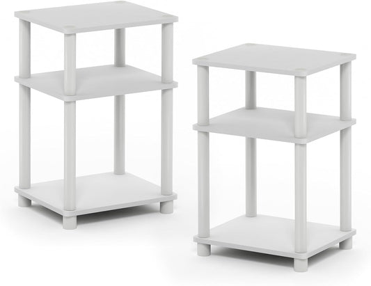 Furinno Just 3-Tier Turn-N-Tube End Table / Side Table / Night Stand / Bedside Table with Plastic Poles, 2-Pack, White/White