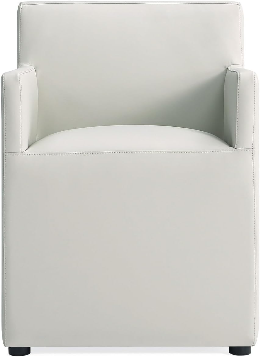 Manhattan Comfort Anna Square Modern Dining Chair with Arms, Head-to-Toe Faux Leather Upholstered Accent Armchair with Plastic Foot Padding, Set of 2, Stone Grey