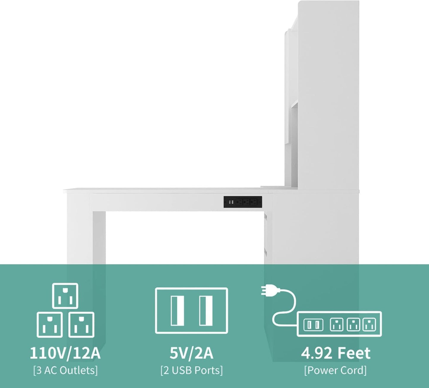 KEIKI L Shaped Home Office Desks with LED Light, Pegboard, Hutch, Drawers, Bookshelf & Storage Shelves, Modern Wooden Gaming Computer Corner Table for Work, Study, Writing