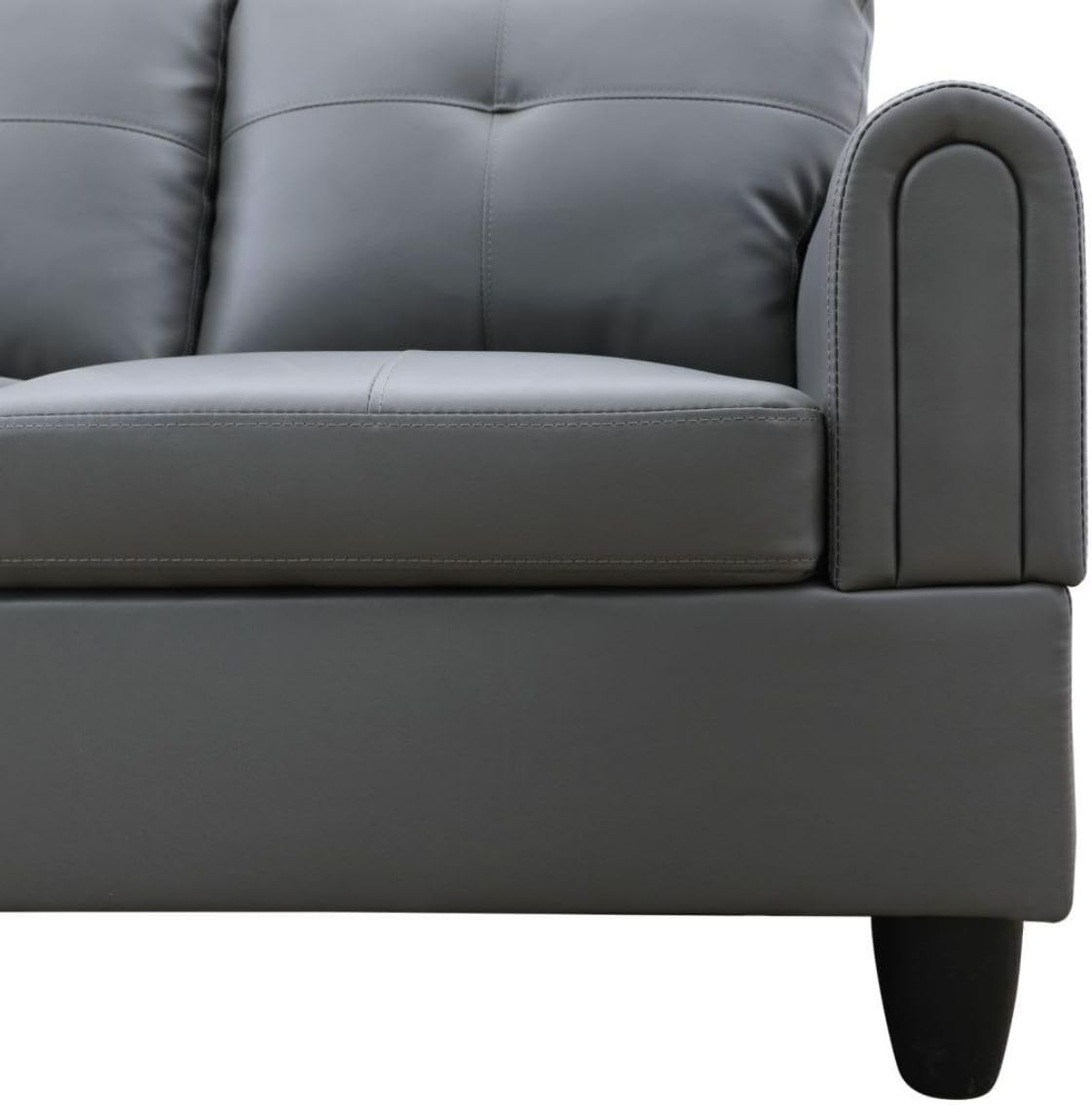 Dark Grey L-Shaped 3-Piece Faux Leather Sofa with Storage Ottoman Set, Sectional Couch Sofa Set for Living Room, Office, Small Space