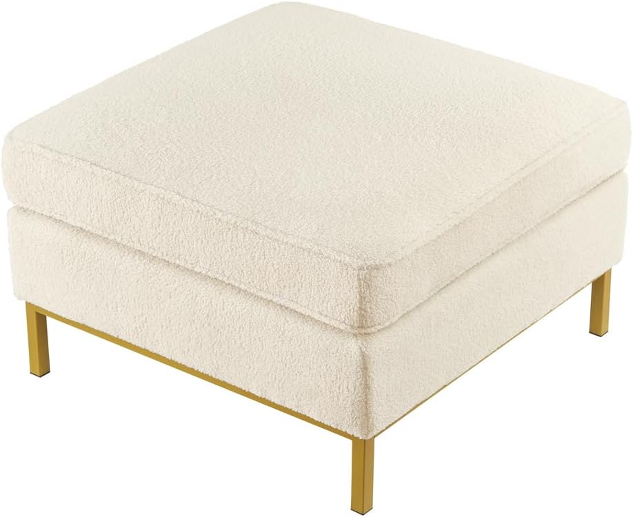 24KF Large Square Couch Ottoman for Living Room, Upholstered Teddy Fabric Padded Cushion Ottoman Table,Large Foot Rest,5088-Teddy Cream