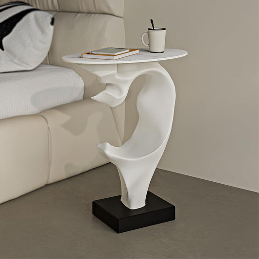 Modern Artistic Coffee Table, Luxury Semicircular Side Table, High-Strength FRP Frame, Artistic Design End Table for Living Room, Bedroom, or Office