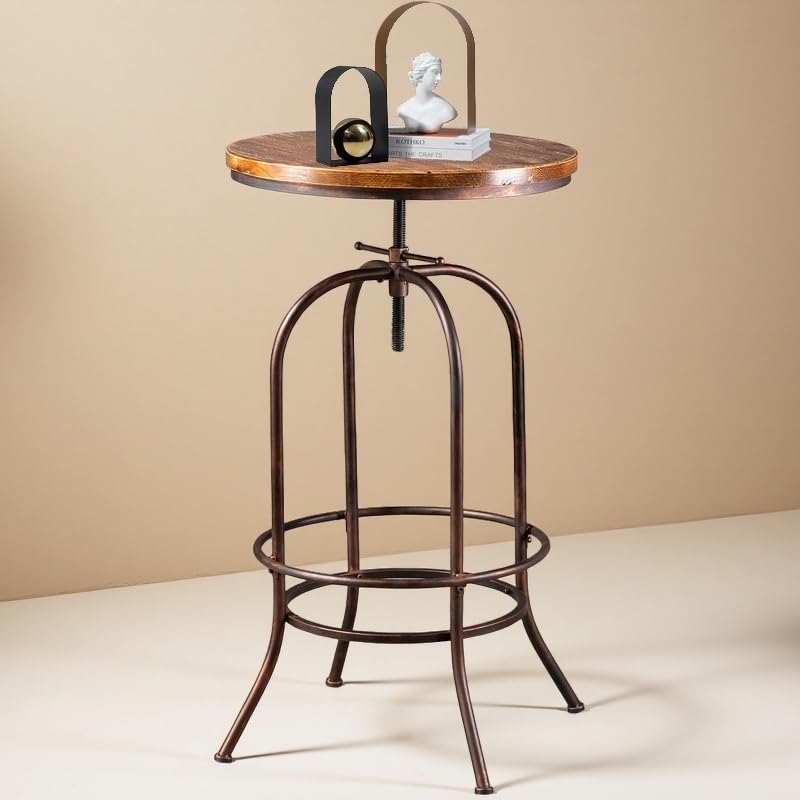 Vintage Bar Table Swivel Industrial Style Pub Table Kitchen Dining Tables Height Adjustable 37.4-45.3inch Coffee Table with Footrest