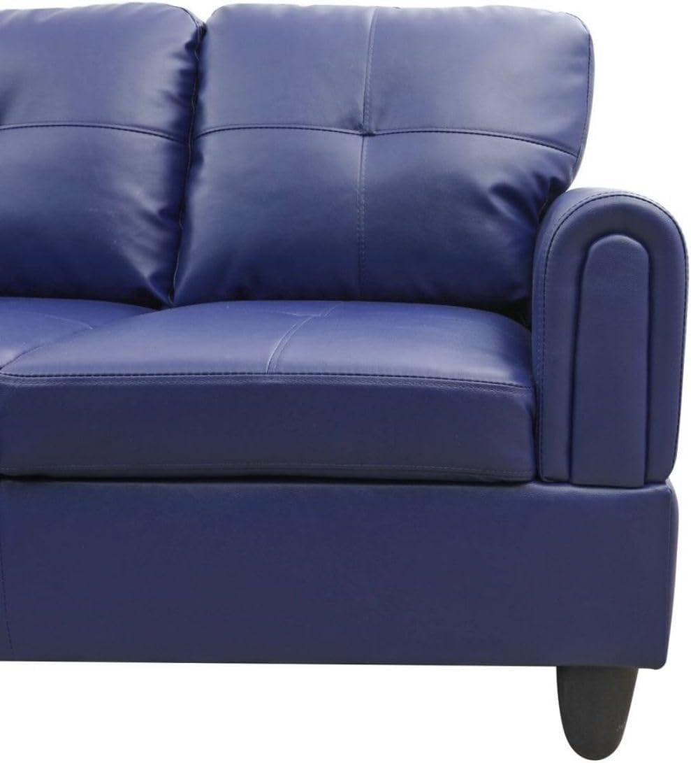 Blue L-Shaped 3-Piece Faux Leather Sofa with Storage Ottoman Set, Sectional Couch Sofa Set for Living Room, Office, Small Space