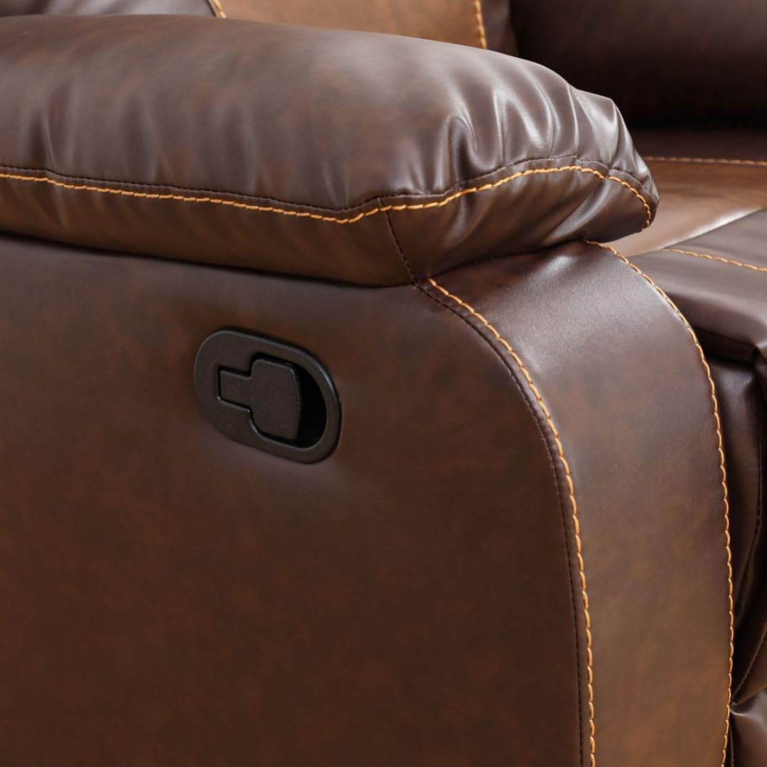 Manual Breathing Leather Reclining Sofa, Leather Recliner Couch, Comfortable Wide Lazy Leather Sofa for Living Room (Brown, Single Chair)