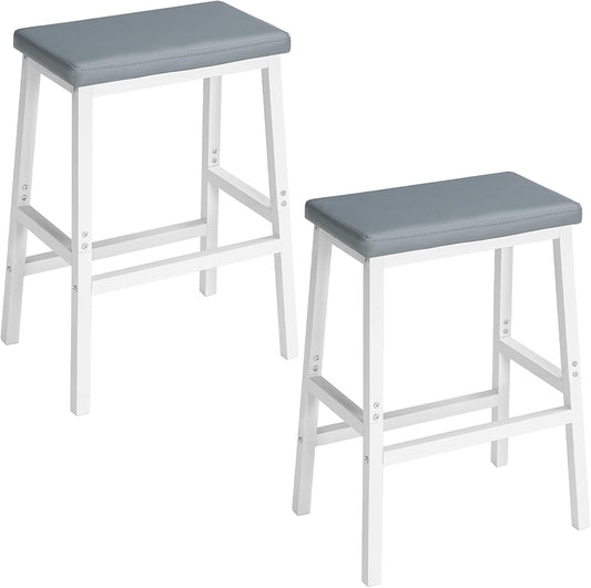 HOOBRO Bar Stools, Set of 2 Bar Chairs, PU Leather Upholstered Breakfast Stools, Easy Assembly, Suitable for Kitchen, Bar, Dining Room, White and Gray WG01MD01