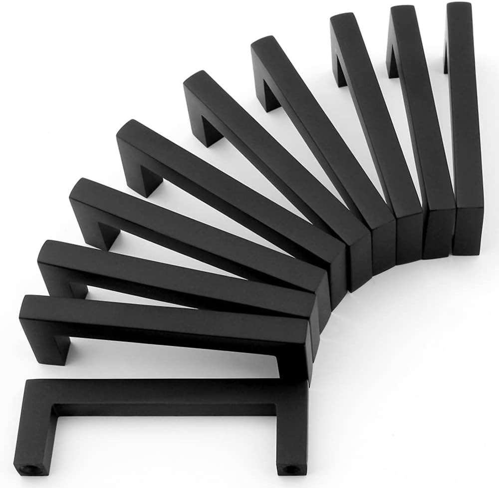 KOOFIZO Solid Square Bar Cabinet Handle - Black Furniture Pull, 3 Inch/76mm Screwhole Distance, 10-Pack for Kitchen Cupboard Door, Bedroom Dresser Drawer, Bathroom Wardrobe Hardware