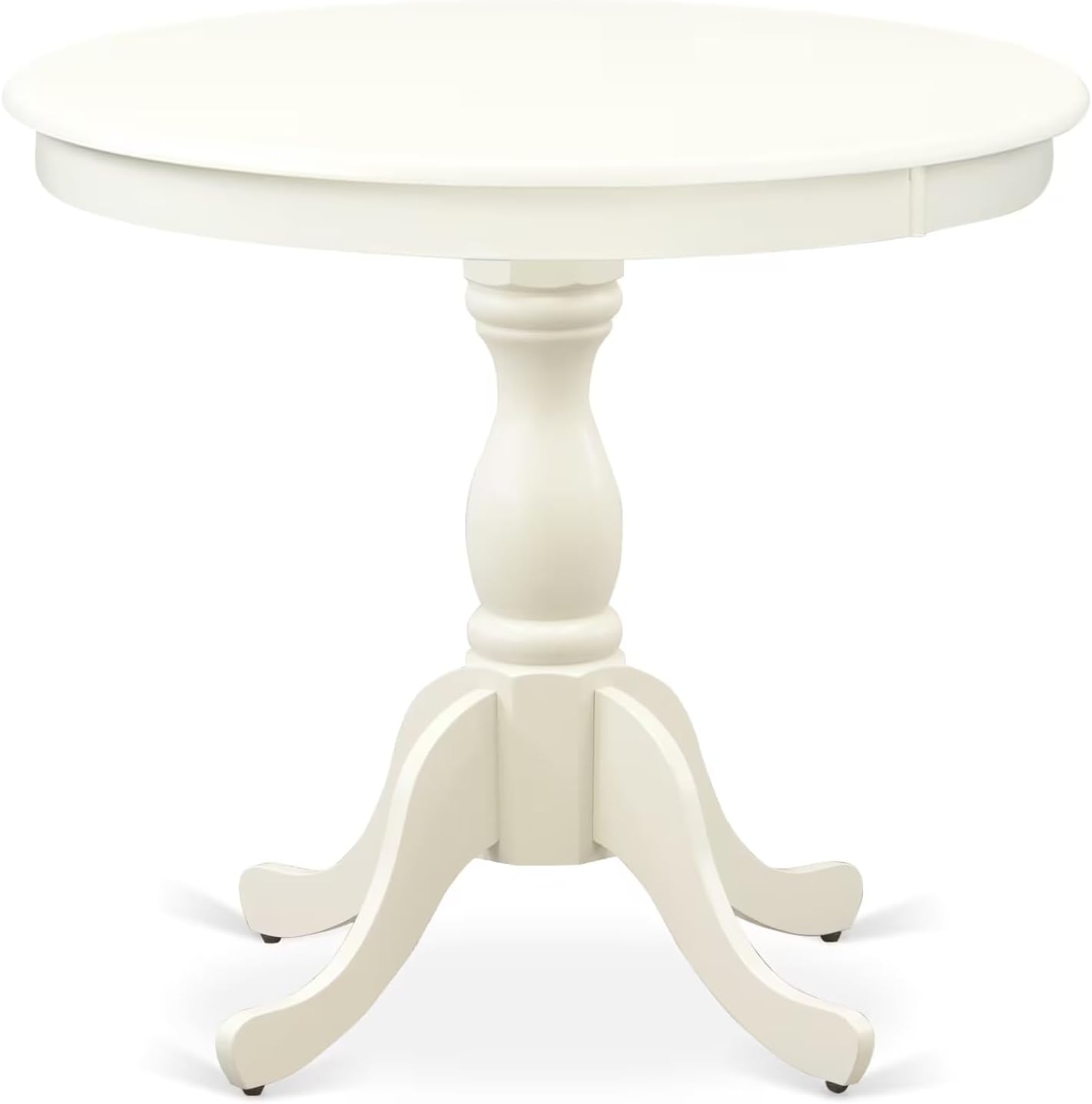 East West Furniture AMIP3-LWH-W 3 Piece Dining Room Table Set Contains a Round Kitchen Table with Pedestal and 2 Dining Chairs, 36x36 Inch, Linen White