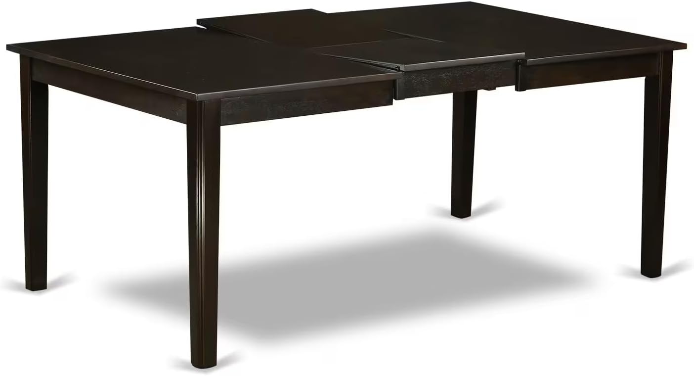 East West Furniture HEDR7-CAP-03 7 Piece Kitchen Table & Chairs Set Consist of a Rectangle Dining Table with Pedestal and 6 Brown Linen Fabric Parson Chairs, 42x72 Inch, Cappuccino