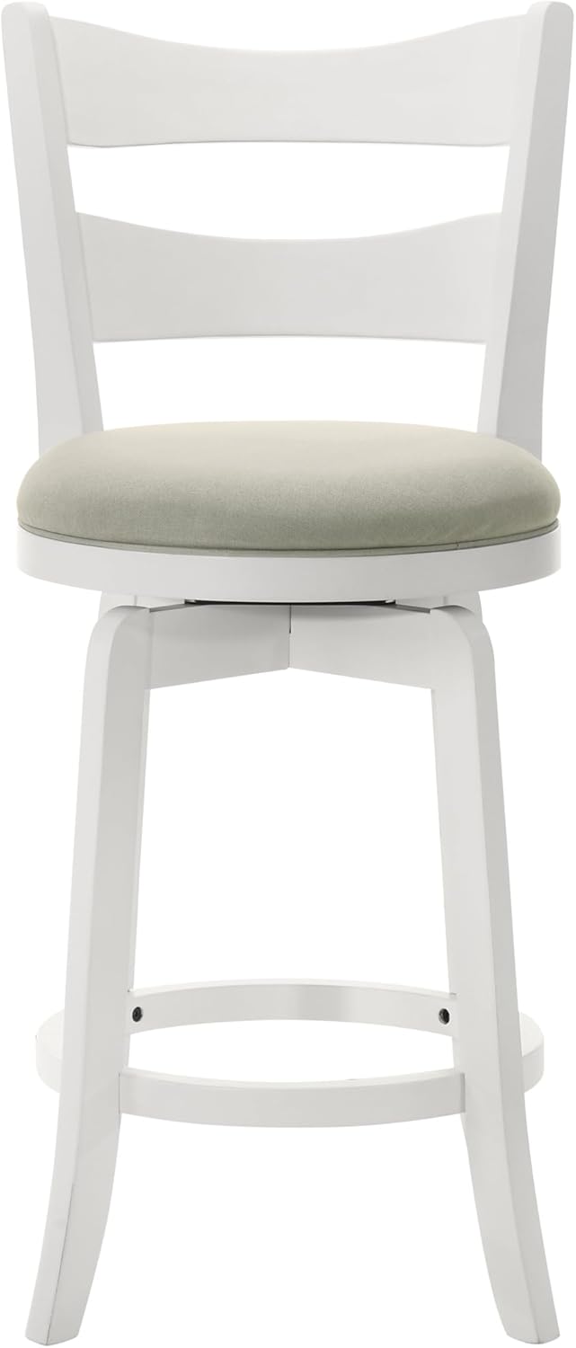 Armen Living Blair 26 in. Matte White Counter Height Rubberwood Swivel Barstool with Fog Fabric Seat - Set of 4