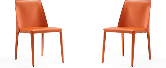 Manhattan Comfort Paris Modern Saddle Leather Dining Chairs, Metal Frame, Comfortable Padded Seat, Fully Assembled Kitchen Accent Furniture, Set of 2, Set of 2, Coral