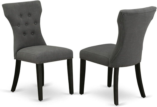 East West Furniture GAP6T50 Gallatin Parson Chairs - Button Tufted Nailhead Trim Dark Gotham Linen Fabric Upholstered Dining Chairs, Set of 2, Wirebrushed Black