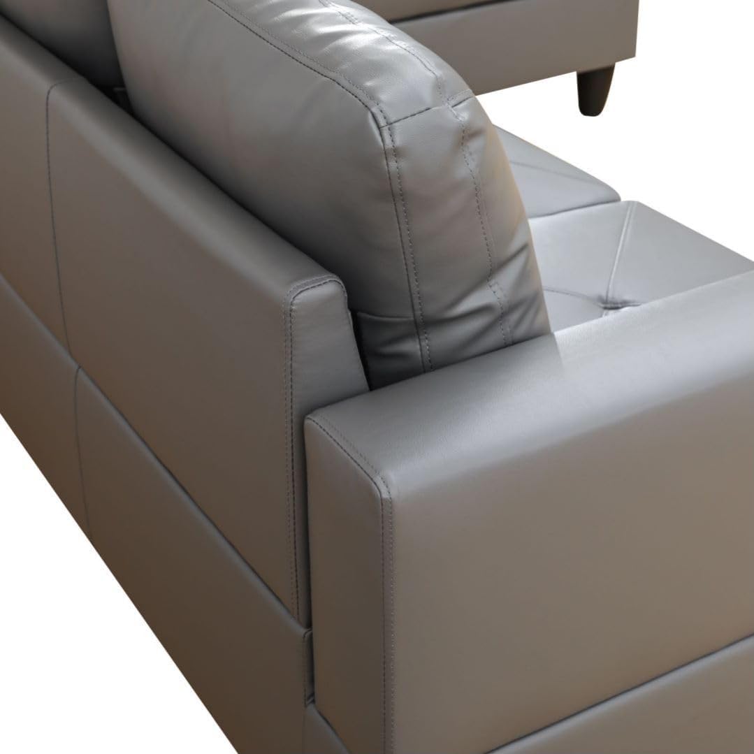 Dark Grey L-Shaped 3-Piece Faux Leather Sofa with Storage Ottoman Set, Sectional Couch Sofa Set for Living Room, Office, Small Space