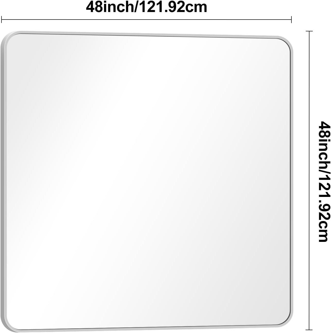 BONEWEI Silver Bathroom Mirror,48x48 inch Wall Mirror for Bathroom Wall Mounted,Rectangle Mirror for Bathroom Over Sink,Modern Frame Round Corner for Living Room,Bedroom Entryway,Horizontal/Vertical