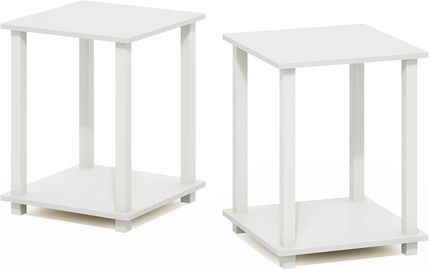 Furinno Simplistic End Table, Set of Two, White/White