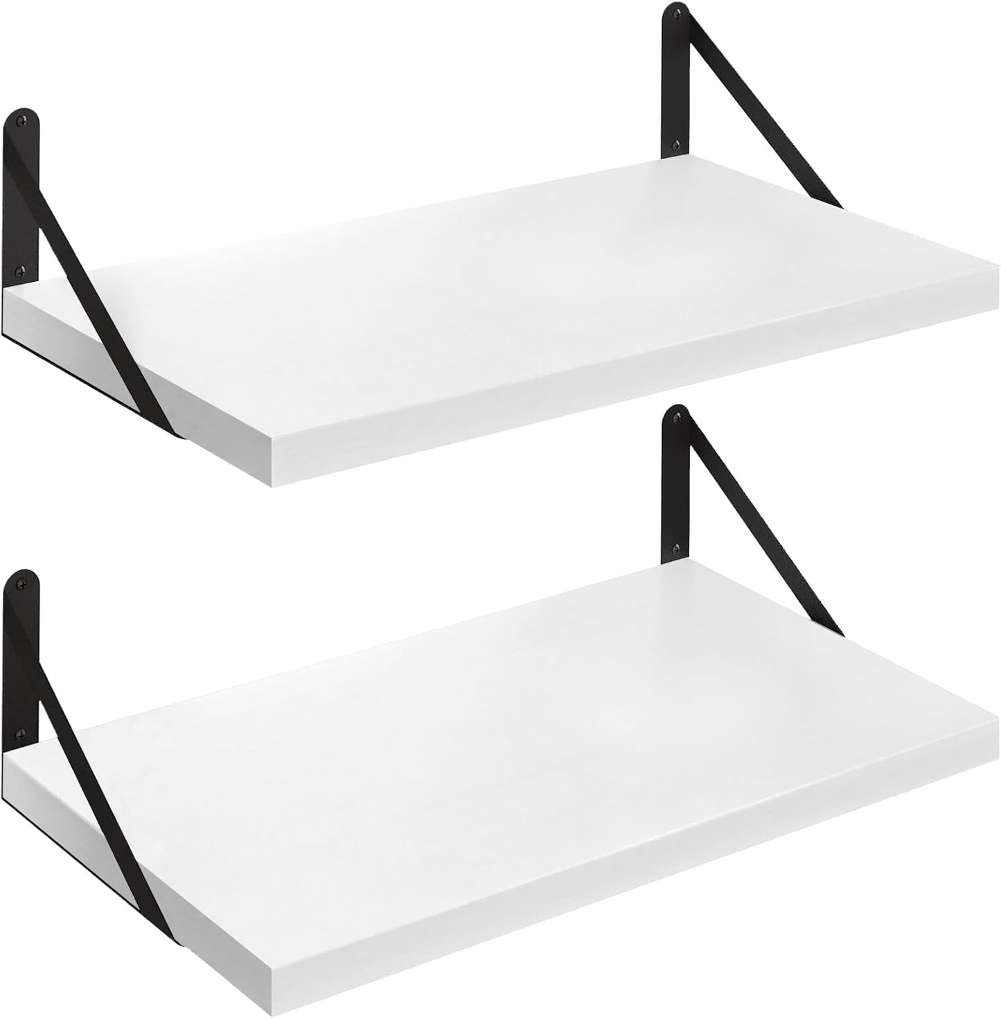 SAUMONIER Floating Shelves Bookshelf for Bedroom Bathroom Living Room Wood Wall Mounted Wide Deep Storage, White Painted 24 Inch Shelves Set of 2