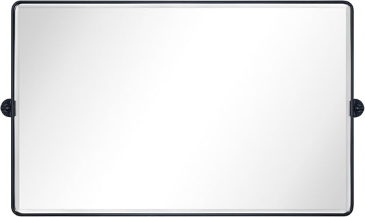 TEHOME 48x30'' Matt Black Horizontal Pivot Bathroom Vanity Mirror Large 30x48'' Black Metal Framed Rectangle Tilting Beveled Vanity Mirrors for Wall