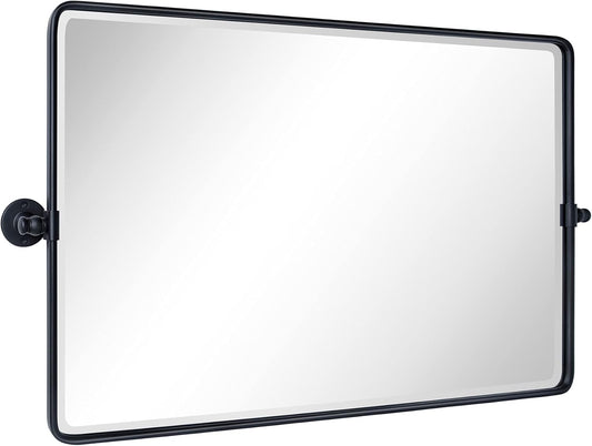 TEHOME Horizontal Pivot Mirror Black Tilt Mirror for Bathroom Beveled Metal Framed Pivoting Rectangle Bathroom Mirror, 35x23''