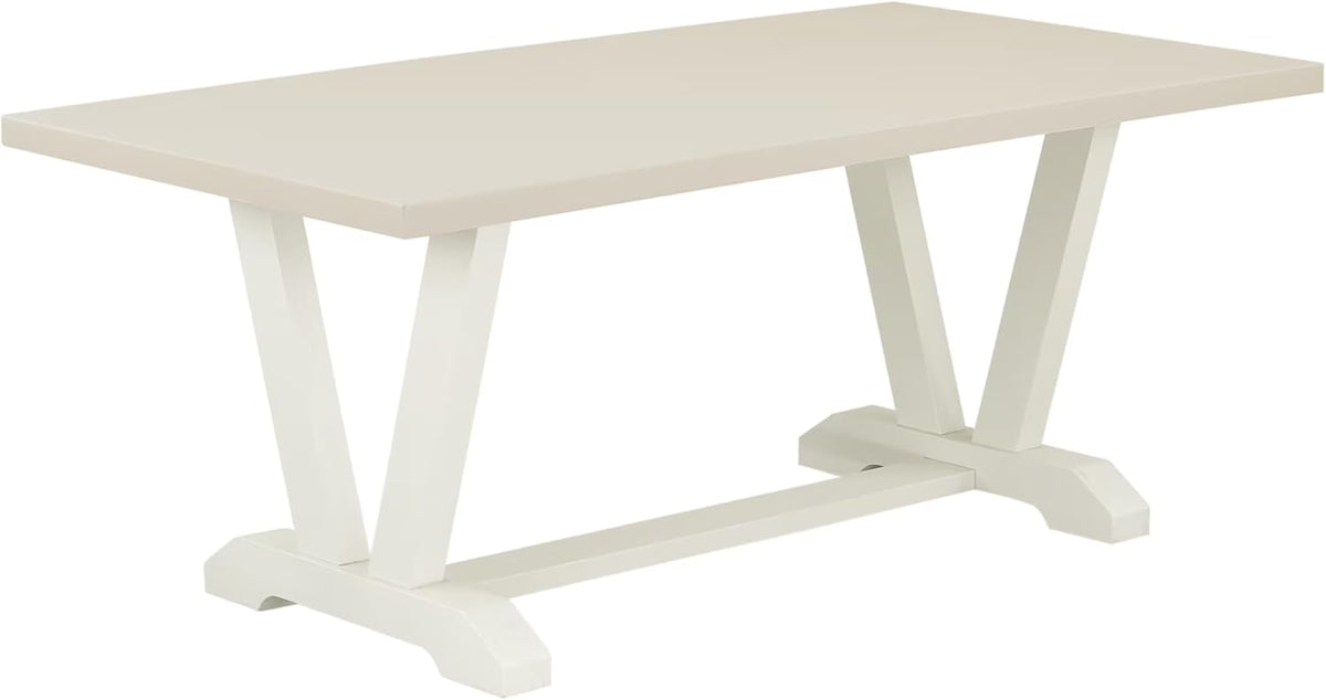 East West Furniture V027AB264-9 9 Piece Modern Dining Table Set Includes a Rectangle Wooden Table with V-Legs and 8 White Faux Leather Parson Dining Chairs, 40x72 Inch, Multi-Color