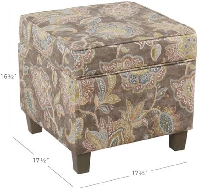Homepop Home Decor |K7342-A824 | Classic Square Storage Ottoman with Lift Off Lid | Ottoman with Storage for Living Room & Bedroom, Gray Floral