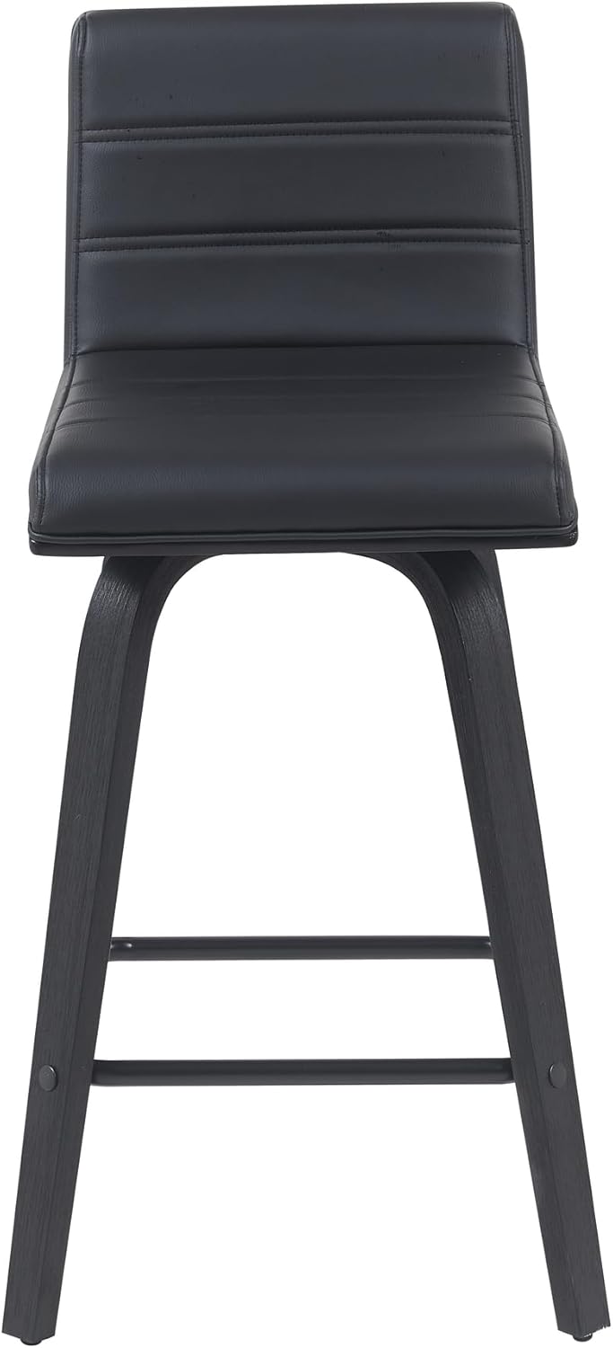 Vienna Modern Counter Height Swivel Bar Stool with Black Faux Leather Seat and Black Brushed Wood Frame Set of 2